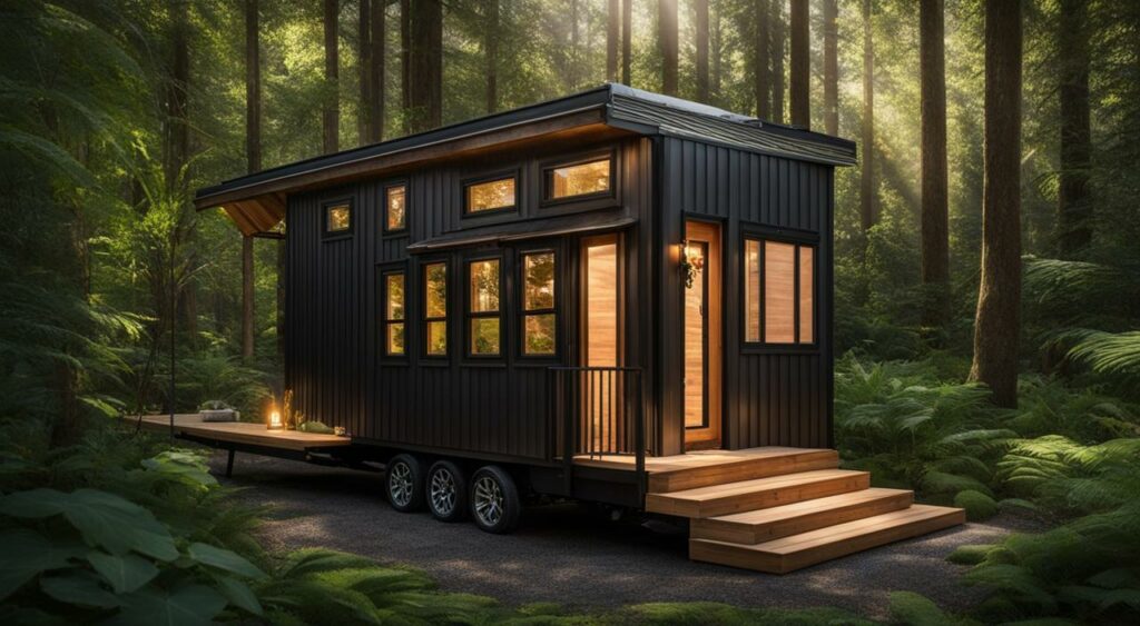 Tiny house on wheels in a forest