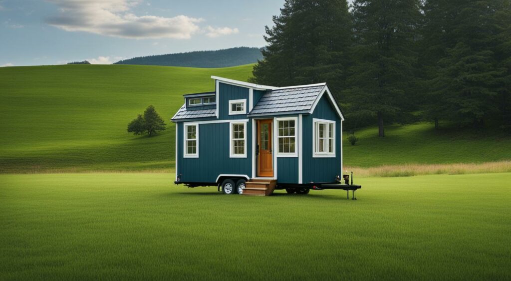 tiny house on wheels in a field